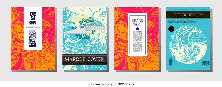 Minimal Cover Templates Set. Marble Business Card. Iridescent Trendy Pink, Blue, Turquoise Paper Texture. Elegant Corporate VIP Minimal Cover Templates. Ebru Suminagashi Liquid Marble Texture