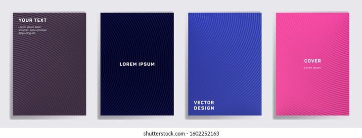 Minimal cover templates set. Radial semicircle geometric lines patterns. Modern poster, flyer, banner vector backgrounds. Line shapes patterns, header elements. Annual report covers.