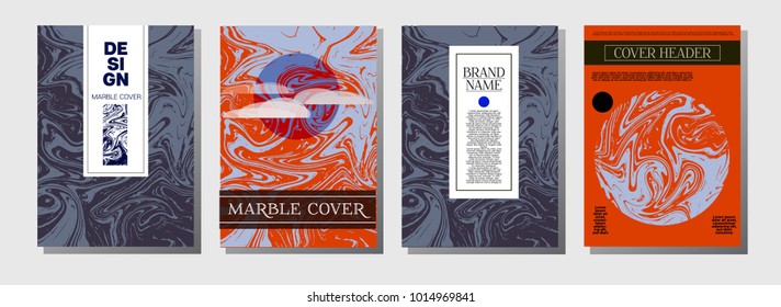 Minimal Cover Templates Set. Realistic Marble Pattern. Vivid Crazy Pink, Blue, Turquoise Paper Background. Chick VIP Luxury, Rich Minimal Cover Templates. Trendy Ebru Liquid Paint Marble Texture