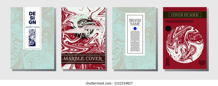 Minimal Cover Templates Set. Realistic Marble Pattern. Vivid Pink, Blue Turquoise Invitation Spring Background. Chick VIP Luxury, Rich Minimal Cover Templates. Trendy Ebru Liquid Paint Marble Texture