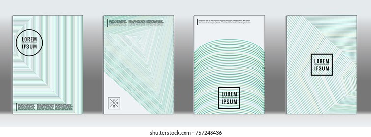 Minimal cover. Vector geometric abstract line pattern for poster design. Set of minimal covers for business brochures. 2d prints for banner background. Graphic pattern for annual album backdrop.