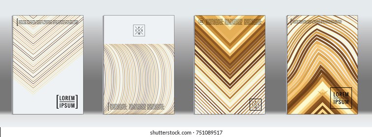 Minimal Cover. Vector Gold Geometric Abstract Line Pattern for Poster Design. Set of Minimal Covers for Business Brochures. Luxury Gold Banner Background. Graphic Pattern for Annual Album Backdrop.