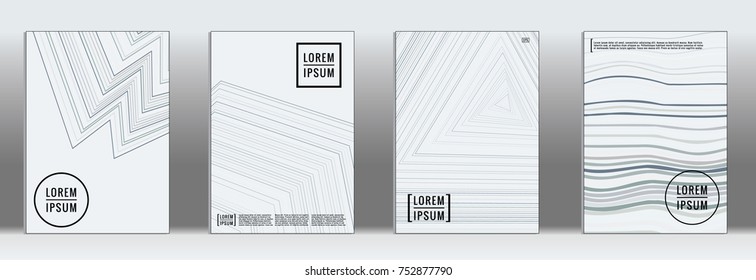 Minimal cover. Vector grey geometric abstract line pattern for poster design. Set of minimal covers for business brochures. 2d prints for banner background. Graphic pattern for annual album backdrop.