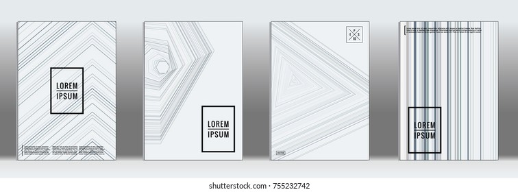Minimal cover. Vector grey geometric abstract line pattern for poster design. Set of minimal covers for business brochures. 2d prints for banner background. Graphic pattern for annual album backdrop.