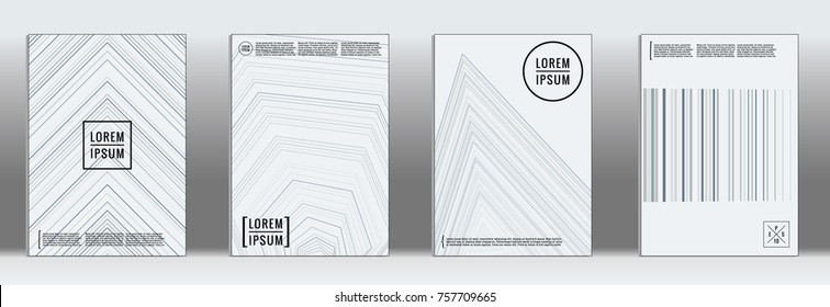 Minimal cover. Vector grey geometric abstract line pattern for poster design. Set of minimal covers for business brochures. 2d prints for banner background. Graphic pattern for annual album backdrop.