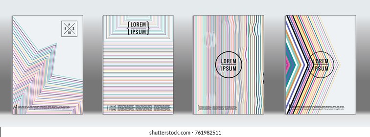 Minimal Cover. Vector Iridescent Rainbow Geometric Abstract Line Pattern for Poster Design. Set of Minimal Covers for Business Brochures. Banner Background. Graphic Pattern for Annual Album Backdrop.