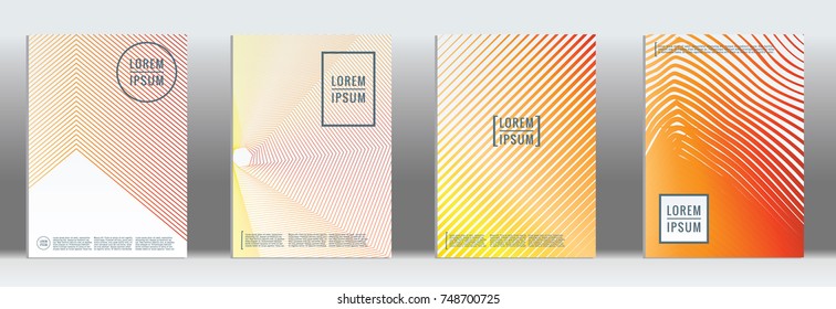 Minimal cover. Vector orange geometric abstract line pattern for poster design. Set of minimal covers for business brochure. 2d prints for banner background. Graphic pattern for annual album backdrop.