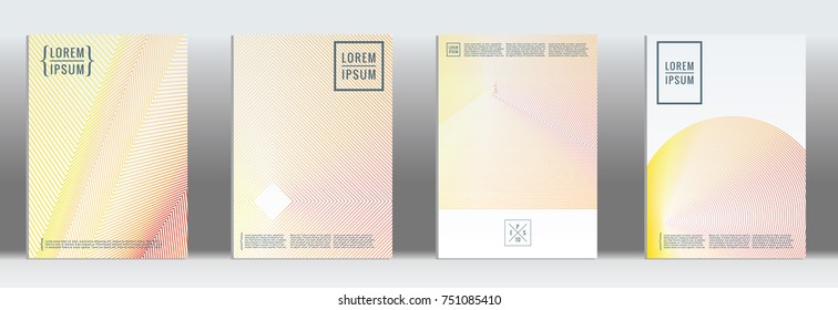 Minimal cover. Vector orange geometric abstract line pattern for poster design. Set of minimal covers for business brochure. 2d prints for banner background. Graphic pattern for annual album backdrop.