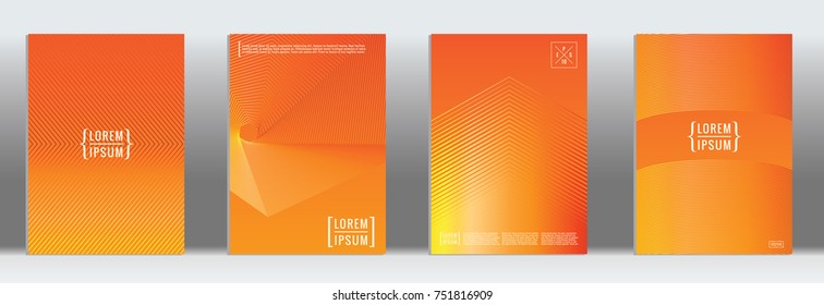 Minimal cover. Vector orange geometric abstract line pattern for poster design. Set of minimal covers for business brochure. 2d prints for banner background. Graphic pattern for annual album backdrop.