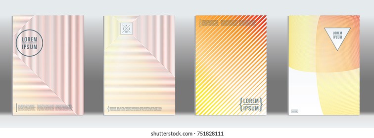 Minimal cover. Vector orange geometric abstract line pattern for poster design. Set of minimal covers for business brochure. 2d prints for banner background. Graphic pattern for annual album backdrop.