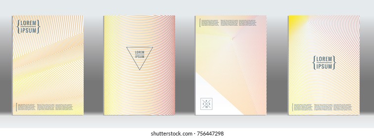Minimal cover. Vector orange geometric abstract line pattern for poster design. Set of minimal covers for business brochure. 2d prints for banner background. Graphic pattern for annual album backdrop.