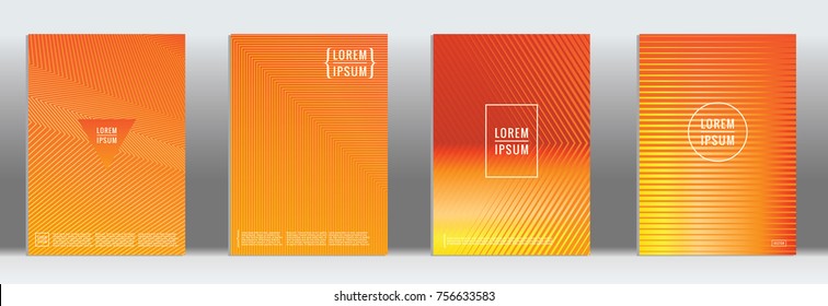 Minimal cover. Vector orange geometric abstract line pattern for poster design. Set of minimal covers for business brochure. 2d prints for banner background. Graphic pattern for annual album backdrop.