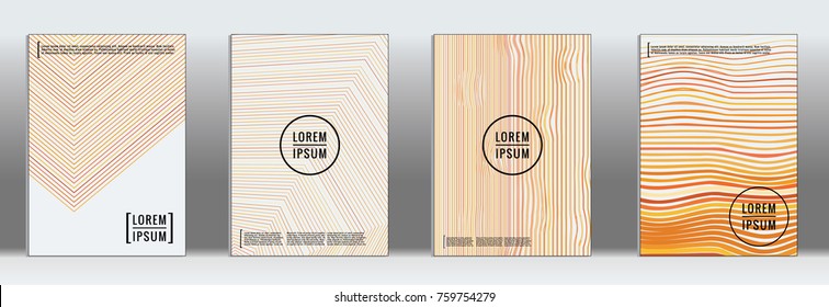 Minimal cover. Vector orange geometric abstract line pattern for poster design. Set of minimal covers for business brochure. 2d prints for banner background. Graphic pattern for annual album backdrop.