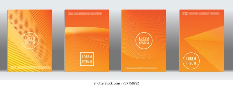 Minimal cover. Vector orange geometric abstract line pattern for poster design. Set of minimal covers for business brochure. 2d prints for banner background. Graphic pattern for annual album backdrop.
