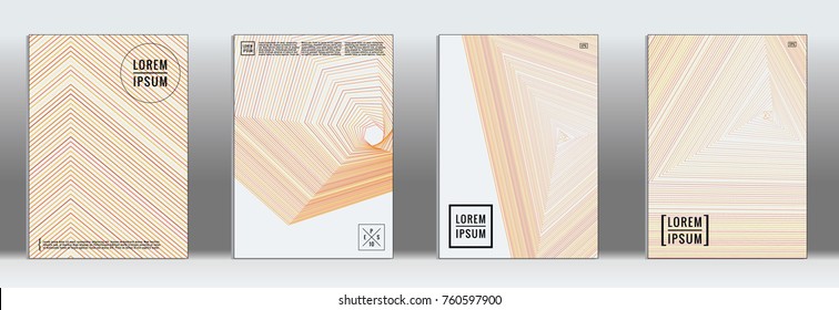 Minimal cover. Vector orange geometric abstract line pattern for poster design. Set of minimal covers for business brochure. 2d prints for banner background. Graphic pattern for annual album backdrop.