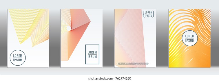 Minimal cover. Vector orange geometric abstract line pattern for poster design. Set of minimal covers for business brochure. 2d prints for banner background. Graphic pattern for annual album backdrop.