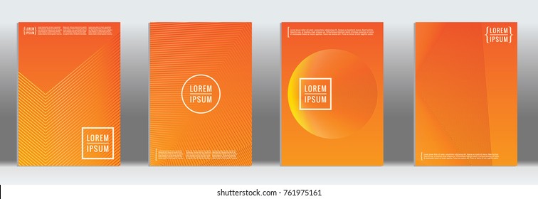 Minimal cover. Vector orange geometric abstract line pattern for poster design. Set of minimal covers for business brochure. 2d prints for banner background. Graphic pattern for annual album backdrop.