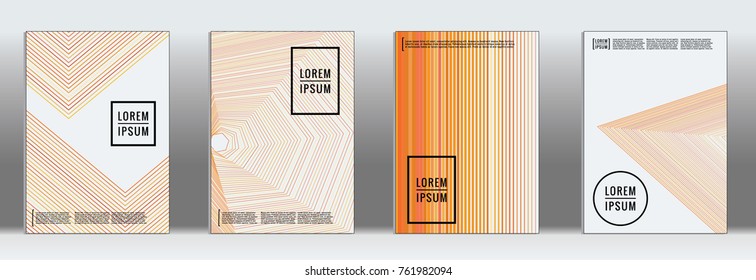 Minimal cover. Vector orange geometric abstract line pattern for poster design. Set of minimal covers for business brochure. 2d prints for banner background. Graphic pattern for annual album backdrop.