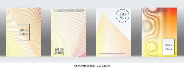Minimal cover. Vector orange geometric abstract line pattern for poster design. Set of minimal covers for business brochure. 2d prints for banner background. Graphic pattern for annual album backdrop.