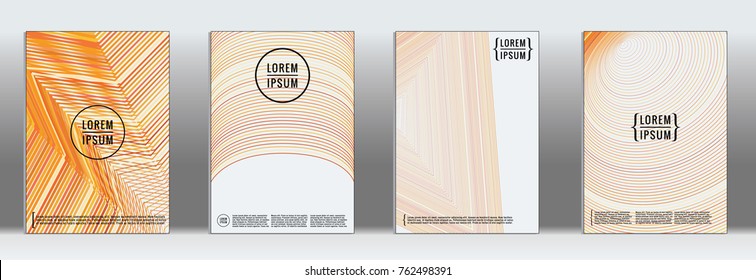 Minimal cover. Vector orange geometric abstract line pattern for poster design. Set of minimal covers for business brochure. 2d prints for banner background. Graphic pattern for annual album backdrop.