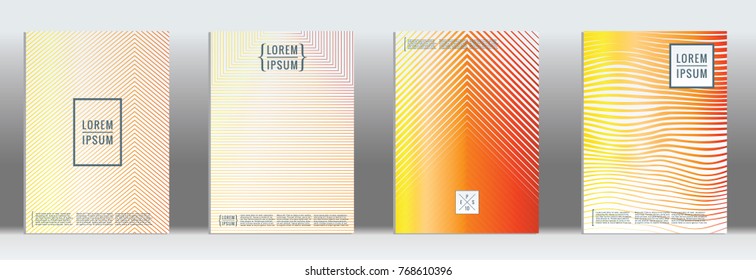 Minimal cover. Vector orange geometric abstract line pattern for poster design. Set of minimal covers for business brochure. 2d prints for banner background. Graphic pattern for annual album backdrop.