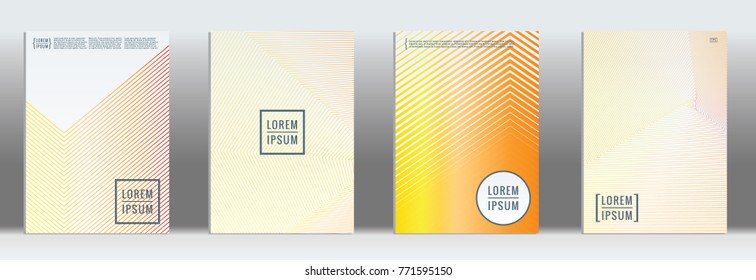 Minimal cover. Vector orange geometric abstract line pattern for poster design. Set of minimal covers for business brochure. 2d prints for banner background. Graphic pattern for annual album backdrop.