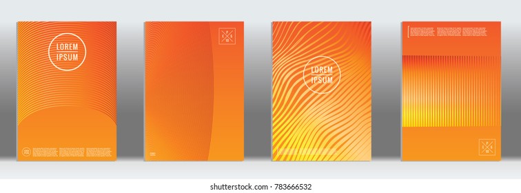 Minimal cover. Vector orange geometric abstract line pattern for poster design. Set of minimal covers for business brochure. 2d prints for banner background. Graphic pattern for annual album backdrop.