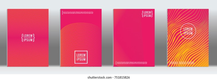 Minimal cover. Vector pink geometric abstract line pattern for poster design. Set of minimal covers for business brochures. 2d prints for banner background. Graphic pattern for annual album backdrop.