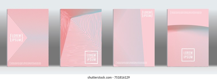 Minimal cover. Vector pink geometric abstract line pattern for poster design. Set of minimal covers for business brochures. 2d prints for banner background. Graphic pattern for annual album backdrop.