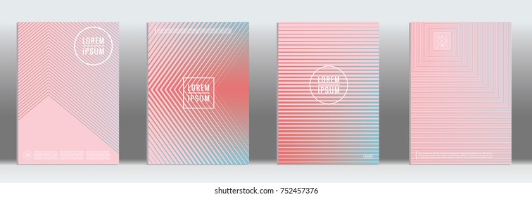 Minimal cover. Vector pink geometric abstract line pattern for poster design. Set of minimal covers for business brochures. 2d prints for banner background. Graphic pattern for annual album backdrop.