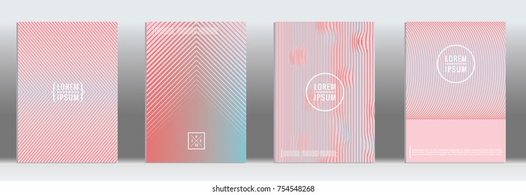 Minimal cover. Vector pink geometric abstract line pattern for poster design. Set of minimal covers for business brochures. 2d prints for banner background. Graphic pattern for annual album backdrop.