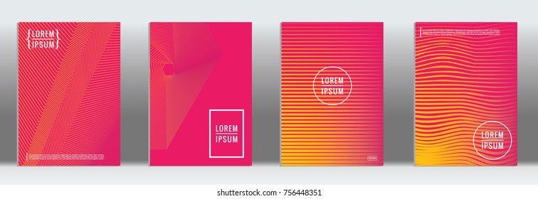 Minimal cover. Vector pink geometric abstract line pattern for poster design. Set of minimal covers for business brochures. 2d prints for banner background. Graphic pattern for annual album backdrop.