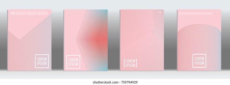 Minimal cover. Vector pink geometric abstract line pattern for poster design. Set of minimal covers for business brochures. 2d prints for banner background. Graphic pattern for annual album backdrop.