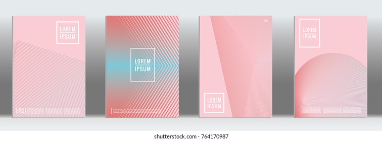 Minimal cover. Vector pink geometric abstract line pattern for poster design. Set of minimal covers for business brochures. 2d prints for banner background. Graphic pattern for annual album backdrop.