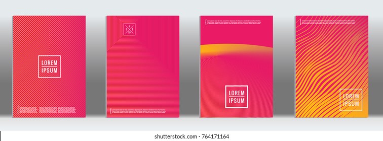 Minimal cover. Vector pink geometric abstract line pattern for poster design. Set of minimal covers for business brochures. 2d prints for banner background. Graphic pattern for annual album backdrop.