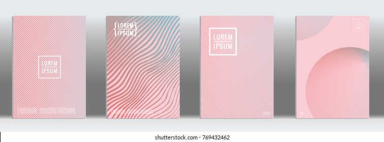 Minimal cover. Vector pink geometric abstract line pattern for poster design. Set of minimal covers for business brochures. 2d prints for banner background. Graphic pattern for annual album backdrop.