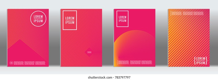 Minimal cover. Vector pink geometric abstract line pattern for poster design. Set of minimal covers for business brochures. 2d prints for banner background. Graphic pattern for annual album backdrop.