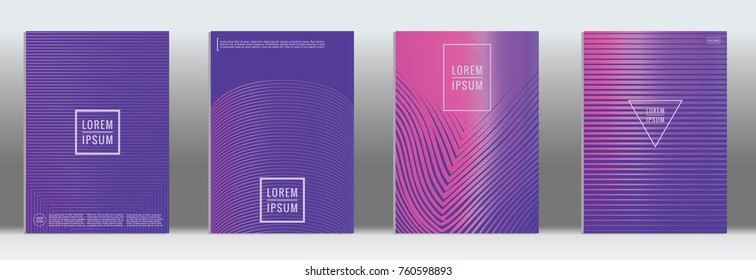 Minimal cover. Vector purple geometric abstract line pattern for poster design. Set of minimal covers for business brochure. 2d prints for banner background. Graphic pattern for annual album backdrop.