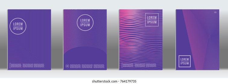 Minimal cover. Vector purple geometric abstract line pattern for poster design. Set of minimal covers for business brochure. 2d prints for banner background. Graphic pattern for annual album backdrop.
