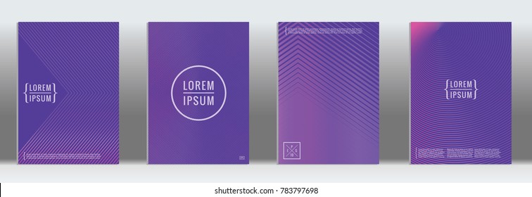 Minimal cover. Vector purple geometric abstract line pattern for poster design. Set of minimal covers for business brochure. 2d prints for banner background. Graphic pattern for annual album backdrop.