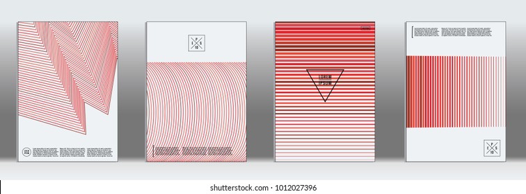 Minimal Cover. Vector red Geometric Abstract Line Pattern for Poster Design. Set of Minimal Covers for Business Brochures. 2d Prints for Banner Background. Graphic Pattern for Annual Album Backdrop.