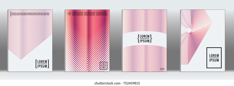 Minimal Cover. Vector red Geometric Abstract Line Pattern for Poster Design. Set of Minimal Covers for Business Brochures. 2d Prints for Banner Background. Graphic Pattern for Annual Album Backdrop.