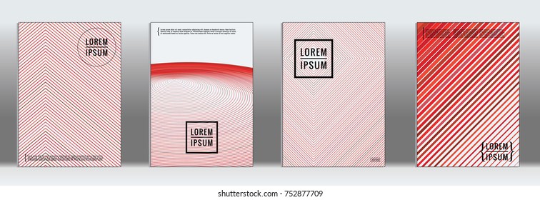 Minimal Cover. Vector red Geometric Abstract Line Pattern for Poster Design. Set of Minimal Covers for Business Brochures. 2d Prints for Banner Background. Graphic Pattern for Annual Album Backdrop.
