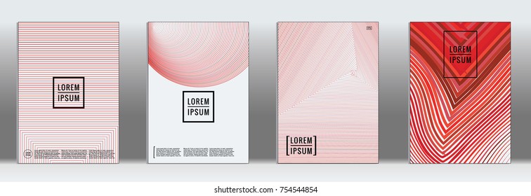 Minimal Cover. Vector red Geometric Abstract Line Pattern for Poster Design. Set of Minimal Covers for Business Brochures. 2d Prints for Banner Background. Graphic Pattern for Annual Album Backdrop.