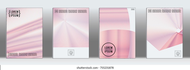 Minimal Cover. Vector red Geometric Abstract Line Pattern for Poster Design. Set of Minimal Covers for Business Brochures. 2d Prints for Banner Background. Graphic Pattern for Annual Album Backdrop.