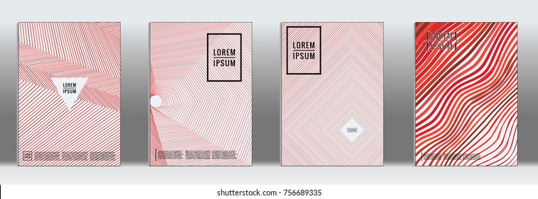 Minimal Cover. Vector red Geometric Abstract Line Pattern for Poster Design. Set of Minimal Covers for Business Brochures. 2d Prints for Banner Background. Graphic Pattern for Annual Album Backdrop.