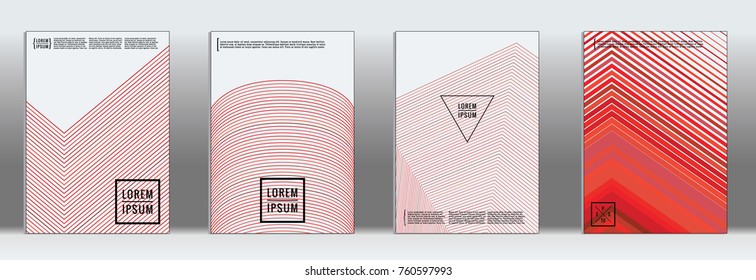 Minimal Cover. Vector red Geometric Abstract Line Pattern for Poster Design. Set of Minimal Covers for Business Brochures. 2d Prints for Banner Background. Graphic Pattern for Annual Album Backdrop.