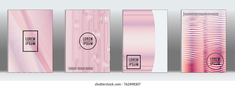 Minimal Cover. Vector red Geometric Abstract Line Pattern for Poster Design. Set of Minimal Covers for Business Brochures. 2d Prints for Banner Background. Graphic Pattern for Annual Album Backdrop.