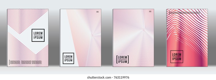 Minimal Cover. Vector red Geometric Abstract Line Pattern for Poster Design. Set of Minimal Covers for Business Brochures. 2d Prints for Banner Background. Graphic Pattern for Annual Album Backdrop.