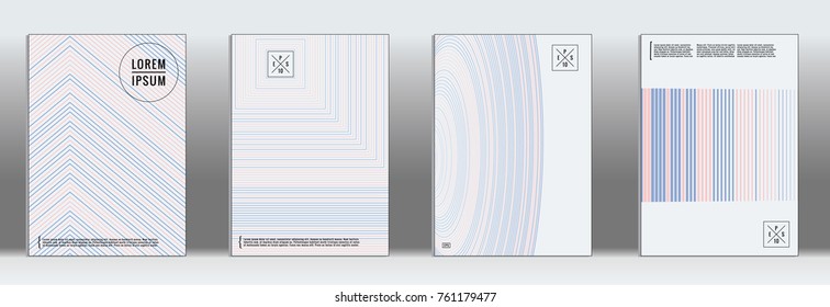 Minimal Cover. Vector Serenity Geometric Abstract Line Pattern for Poster Design. Set of Minimal Covers for Business Brochures. Prints for Banner Background. Graphic Pattern for Annual Album Backdrop.